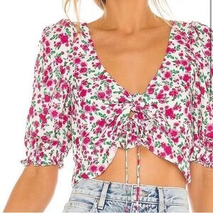For Love and Lemons Floral Tie-Front Crop Top